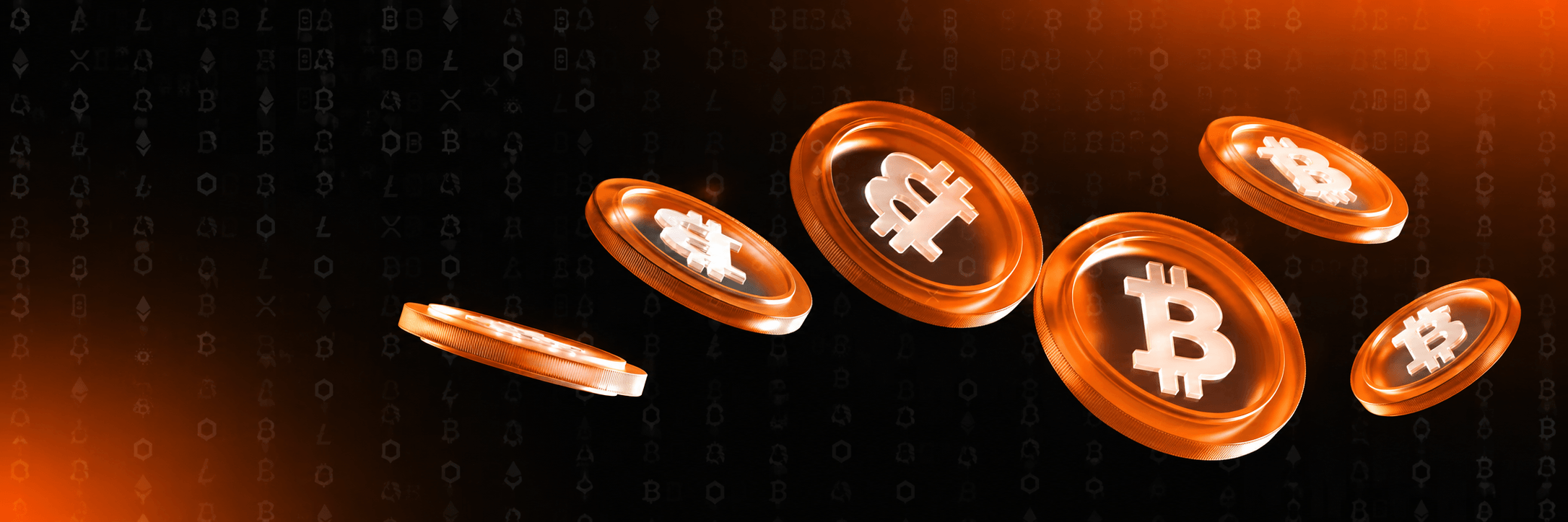 Orange digital coins on a black background