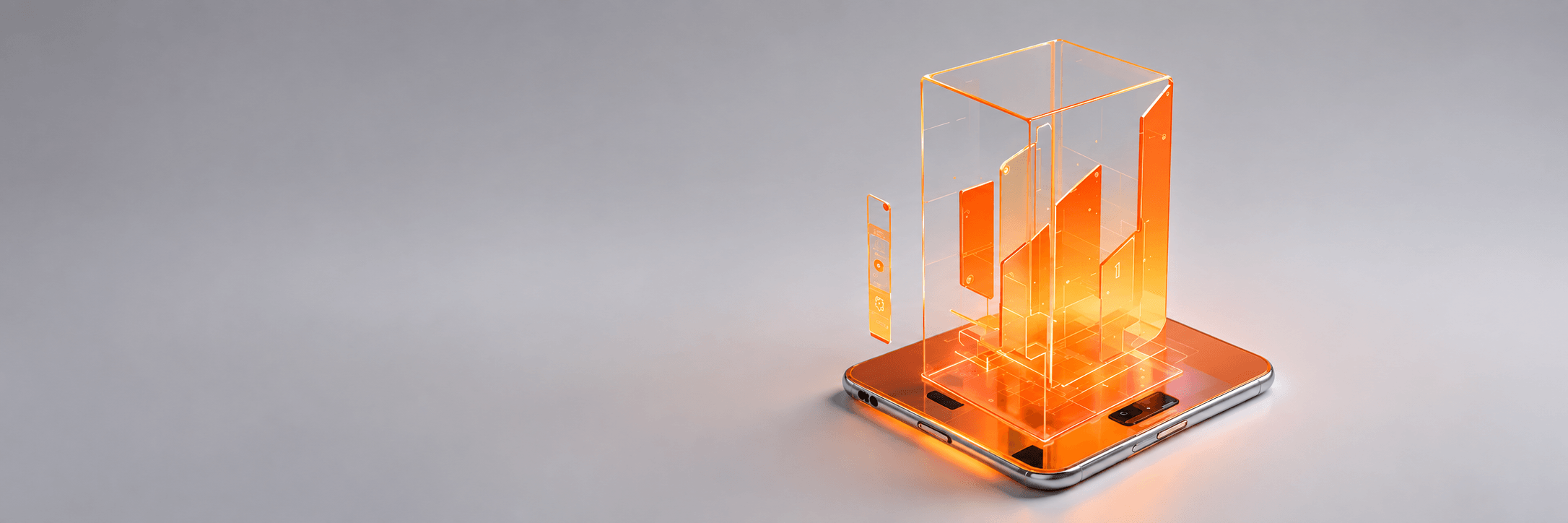 Orange 3D chart on a transparent smartphone